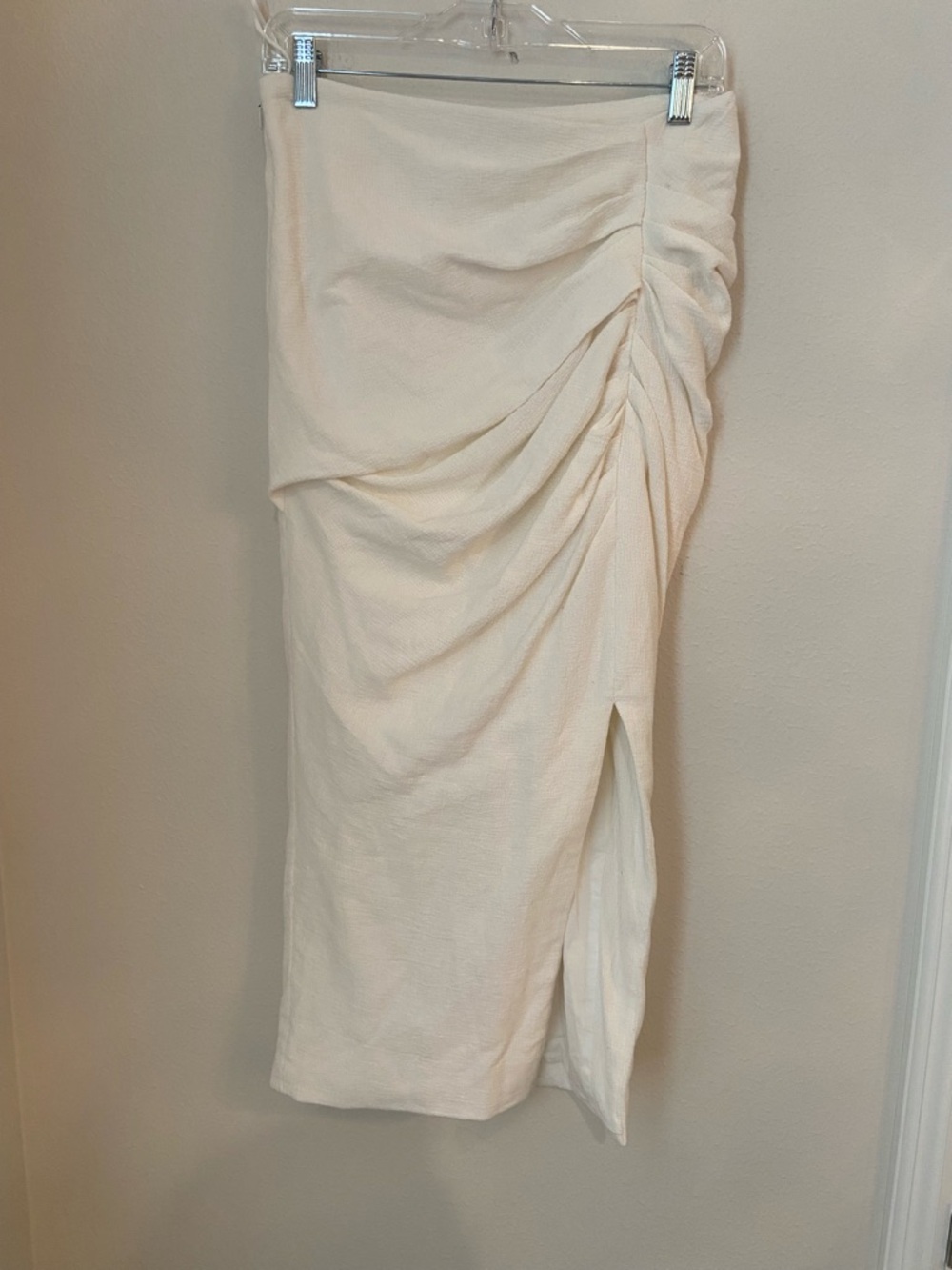 Jonathan Simkhai Hayden Ivory Ruched Midi Skirt Side Slit Size 6 - Picture 2 of 10